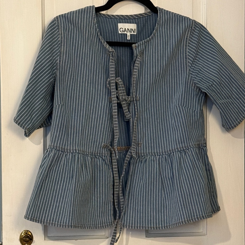 Ganni Blue and White Striped Blouse